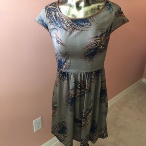 Kensie peacock print babydoll dress